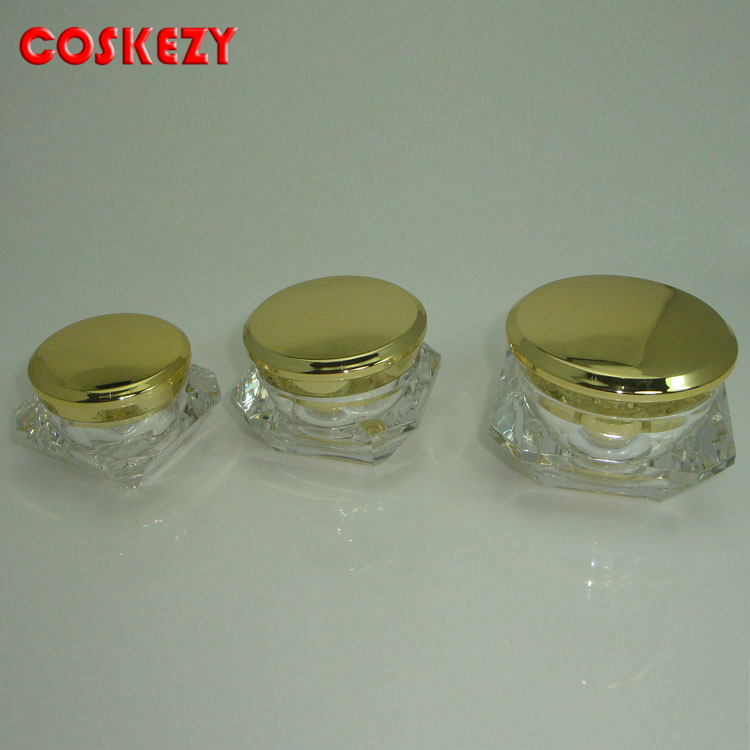 Diamond Clear and Gold Shimmery Square 5g Mini Plastic Cream Jar, Empty 15g 30g 50g Clear High Quality Cream Cosmetic Jar