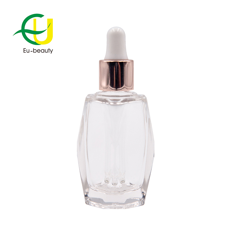 Diamond shape 15ml crystal glass oil bottle with 13/415 gold dropper