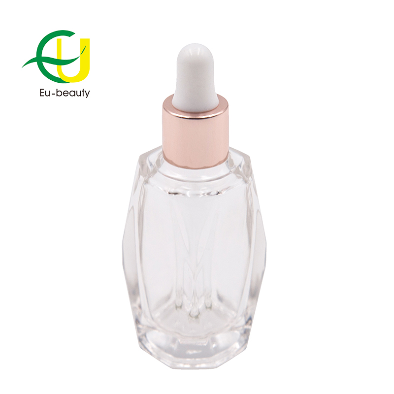 Diamond shape 15ml crystal glass oil bottle with 13/415 gold dropper