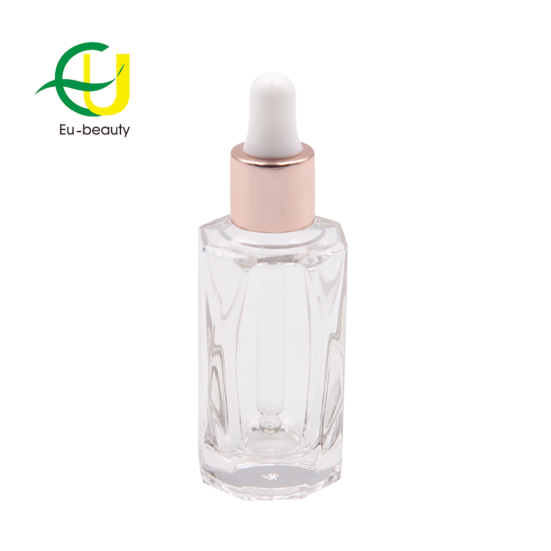 Diamond shape 15ml crystal glass oil bottle with 13/415 gold dropper