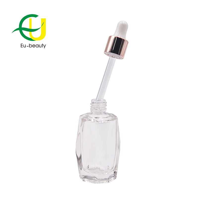 Diamond shape 15ml crystal glass oil bottle with 13/415 gold dropper