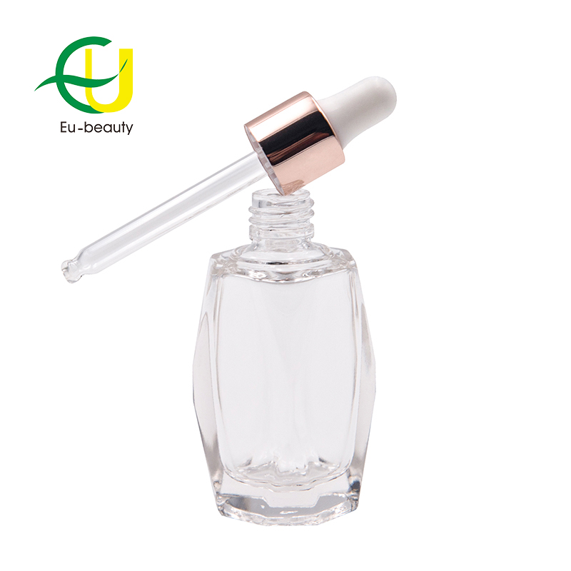 Diamond shape 15ml crystal glass oil bottle with 13/415 gold dropper