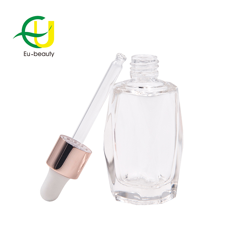 Diamond shape 15ml crystal glass oil bottle with 13/415 gold dropper