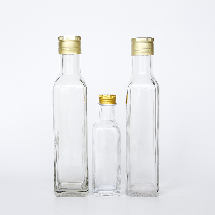 Different Size 100ml 250ml 500ml 750ml 1000ml Square Clear Olive Oil Glass Bottle With Ropp Lid