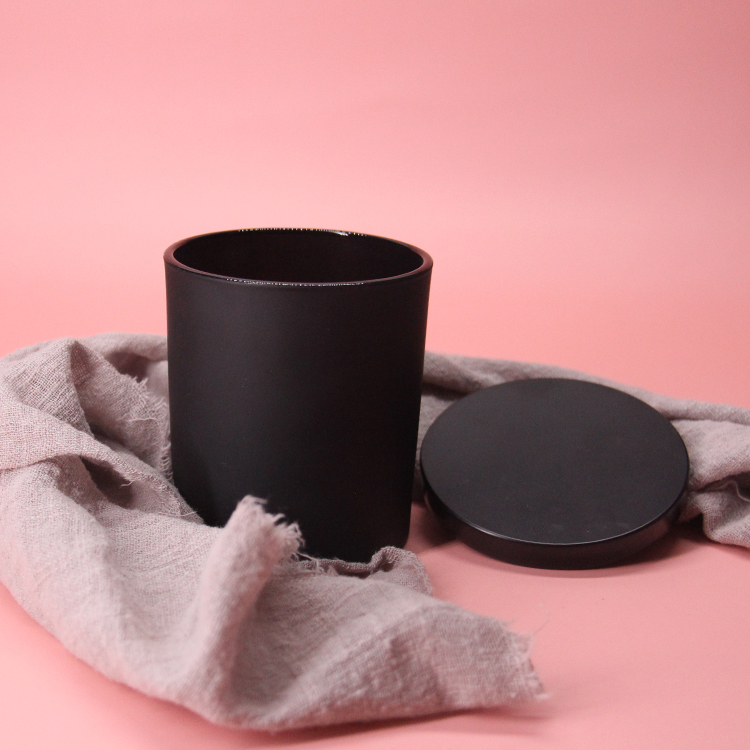 Different Size Luxury Clear Matte Black White Glass Candle Jar With Wood Lid