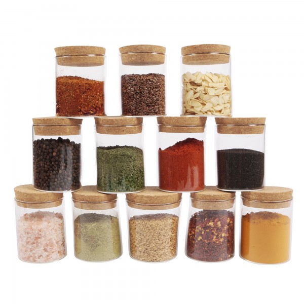 Different Sizes Glass Jars Honey Coffee Beans Tea Storage Jars With Cork Bamboo Lid