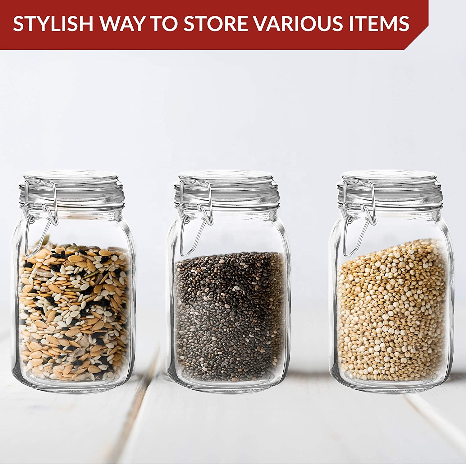 Different capacity high quality glass storage jar clip lid