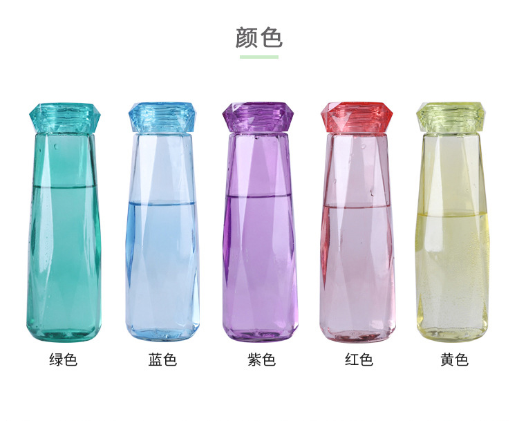 Different colors popular jewelry shape transparent glass water bottle