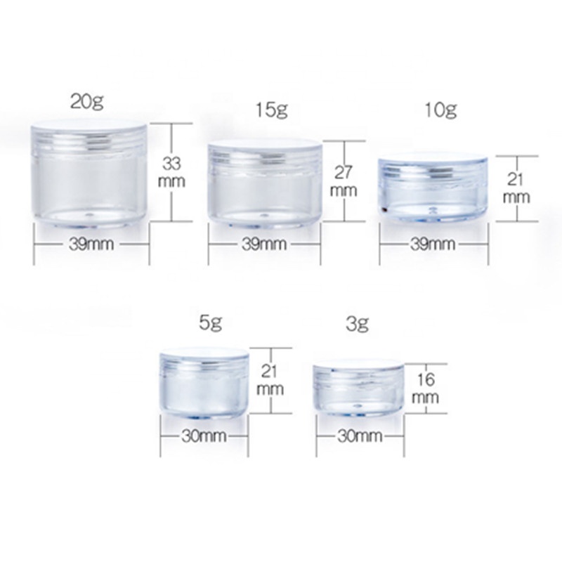 Different size Clear, Empty, 5 Gram Plastic Pot Jars, Cosmetic Containers for Eye Shadow, Nails, Powder, Jewelry