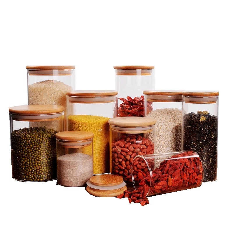 Different size high borosilicate storage bottles candle glass jar with bamboo lid BJ-CC30
