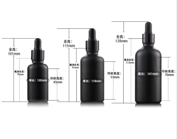 Different size of black glass dropper bottle for essential oil with spray