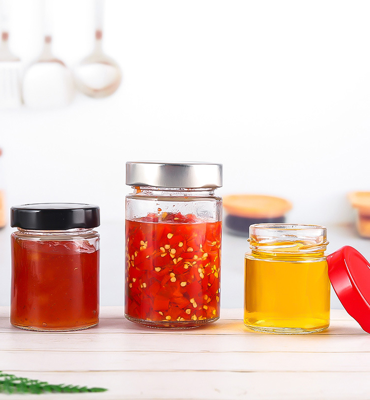 Different sizes food grade glass food storage 100ml 200ml 300ml 400ml 500ml bottles for chili sauce honey glass jar