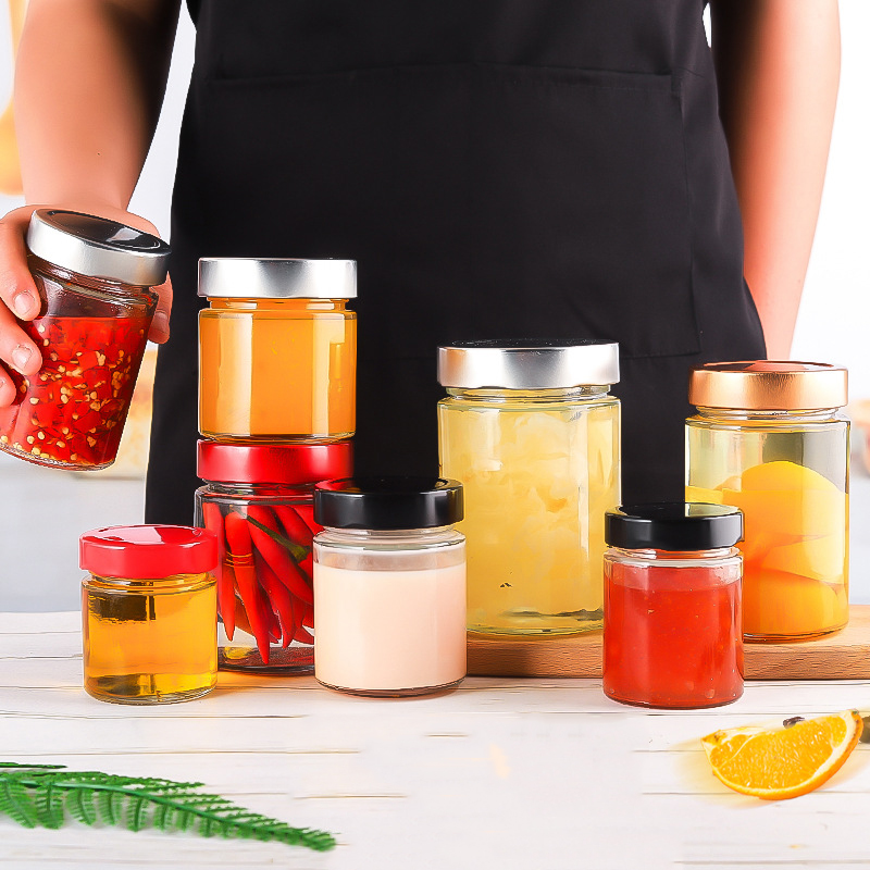 Different sizes food grade glass food storage 100ml 200ml 300ml 400ml 500ml bottles for chili sauce honey glass jar