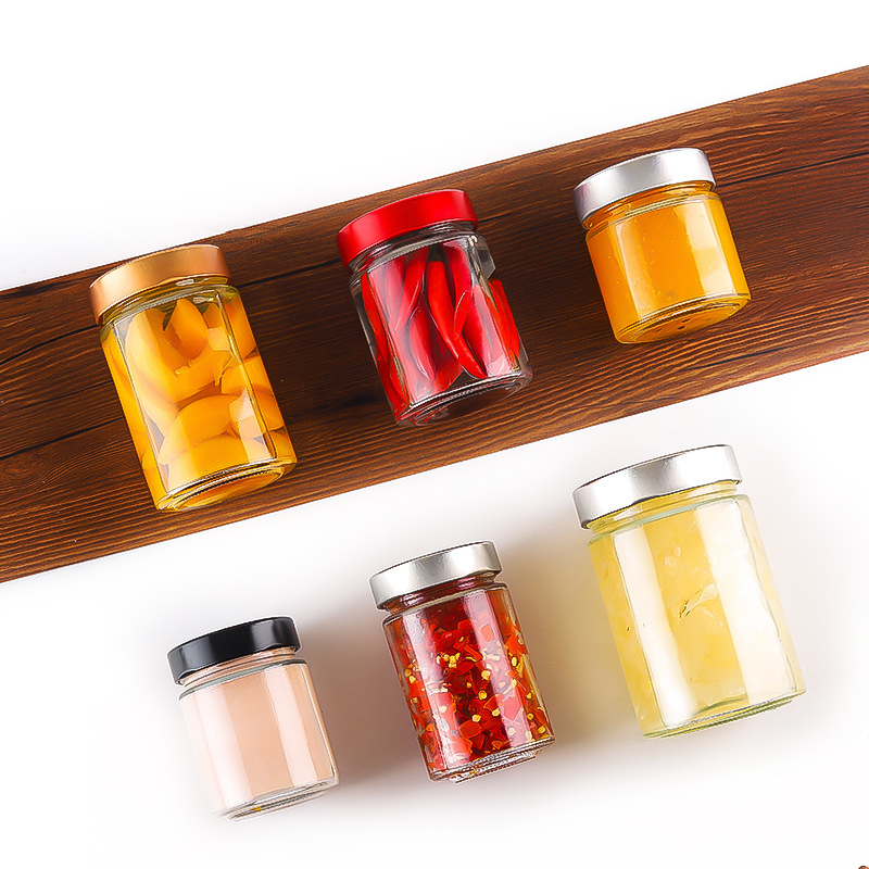 Different sizes food grade glass food storage 100ml 200ml 300ml 400ml 500ml bottles for chili sauce honey glass jar