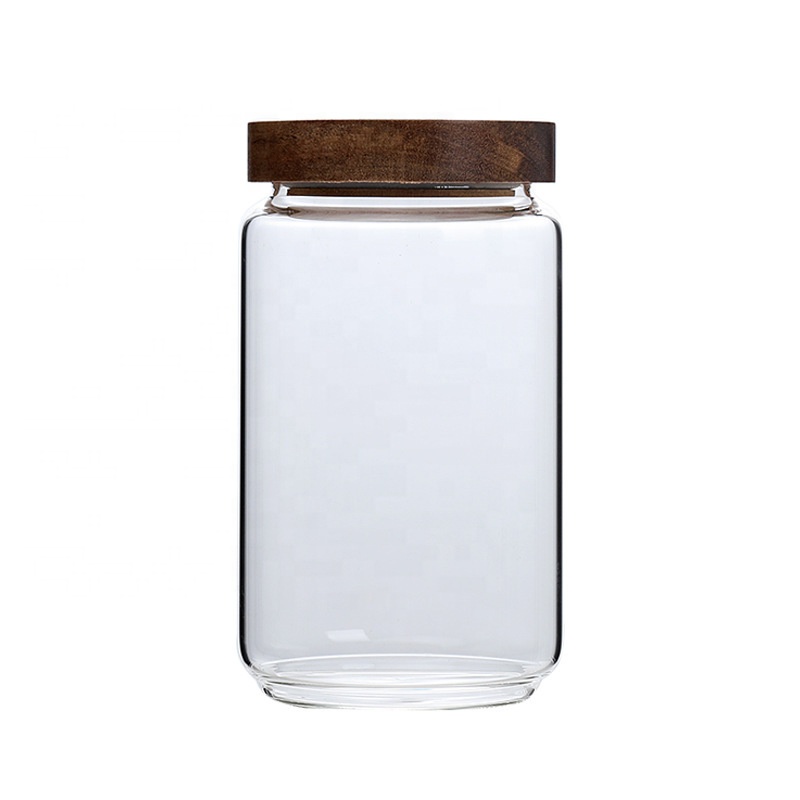 Different sizes spice storage glass canister with acacia wood lid