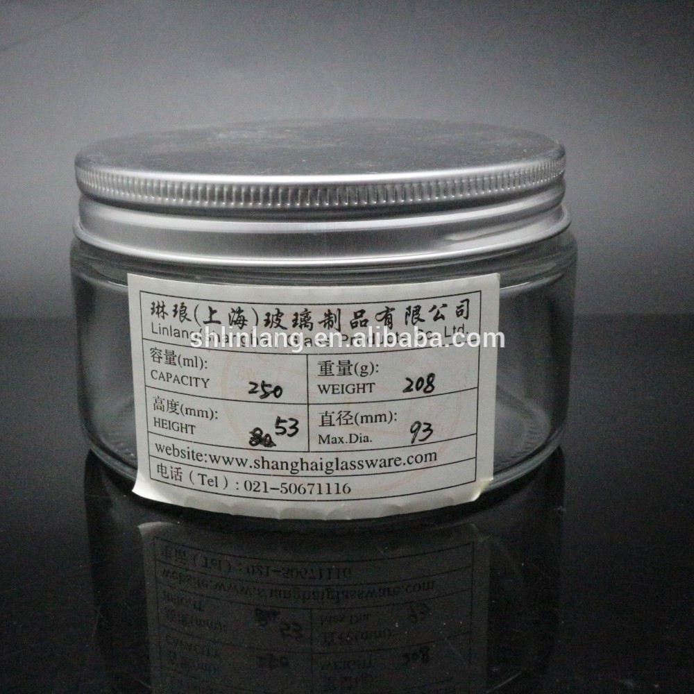 DilaBee 8 Ounce Empty Large Elegant Refillable Clear Glass Jars with Lids Round Containers For Cream Bath Salt Face Makeup