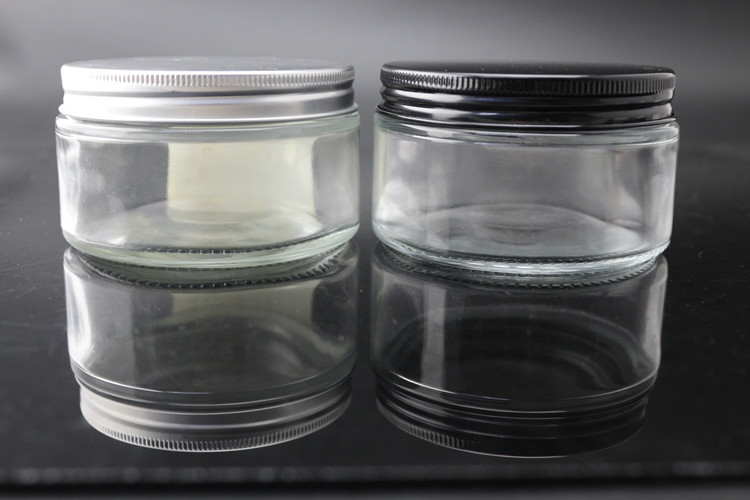 DilaBee 8 Ounce Empty Large Elegant Refillable Clear Glass Jars with Lids Round Containers For Cream Bath Salt Face Makeup