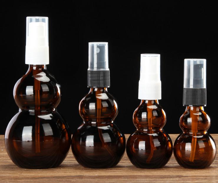 Din18 50ml amber gourd glass bottle 18/400 50ml amber essential oil glass bottle with gourd shape from China manufacturer