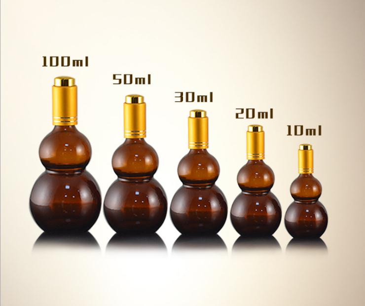 Din18 50ml amber gourd glass bottle 18/400 50ml amber essential oil glass bottle with gourd shape from China manufacturer