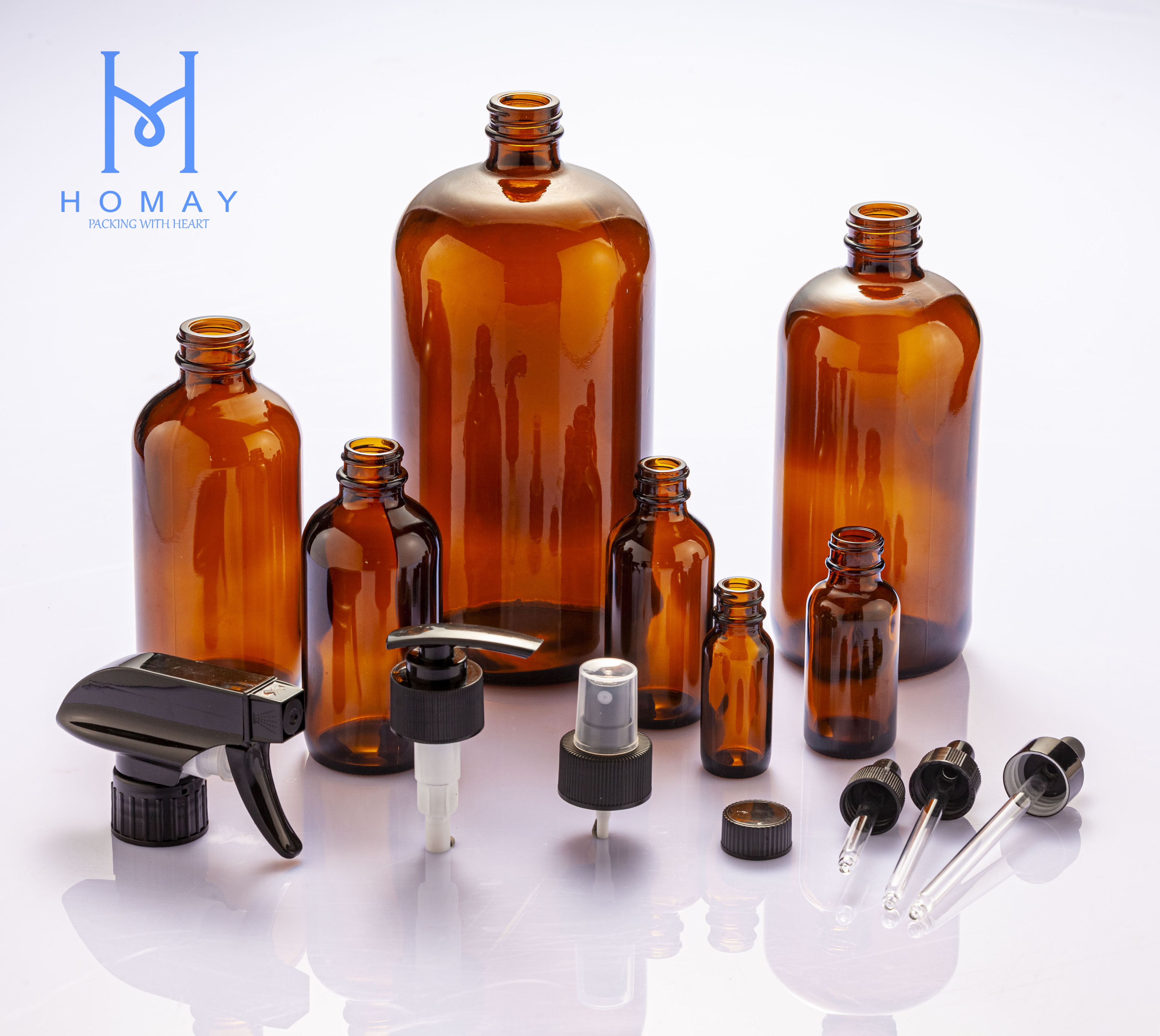 Discount hot sale 0.5oz / 1oz / 2oz / 4oz / 8oz / 16oz / 32oz amber boston round  glass spray bottles