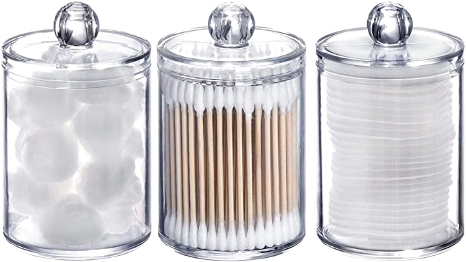 Dispenser Apothecary Jars Cotton Ball Cotton Swab Box Cotton Round Bathroom Holder Storage Canister Clear Plastic Acrylic Jar