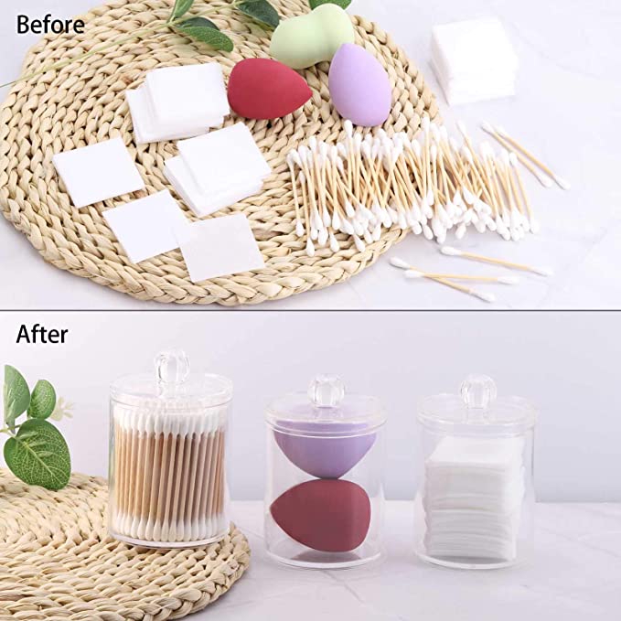 Dispenser Apothecary Jars Cotton Ball Cotton Swab Box Cotton Round Bathroom Holder Storage Canister Clear Plastic Acrylic Jar