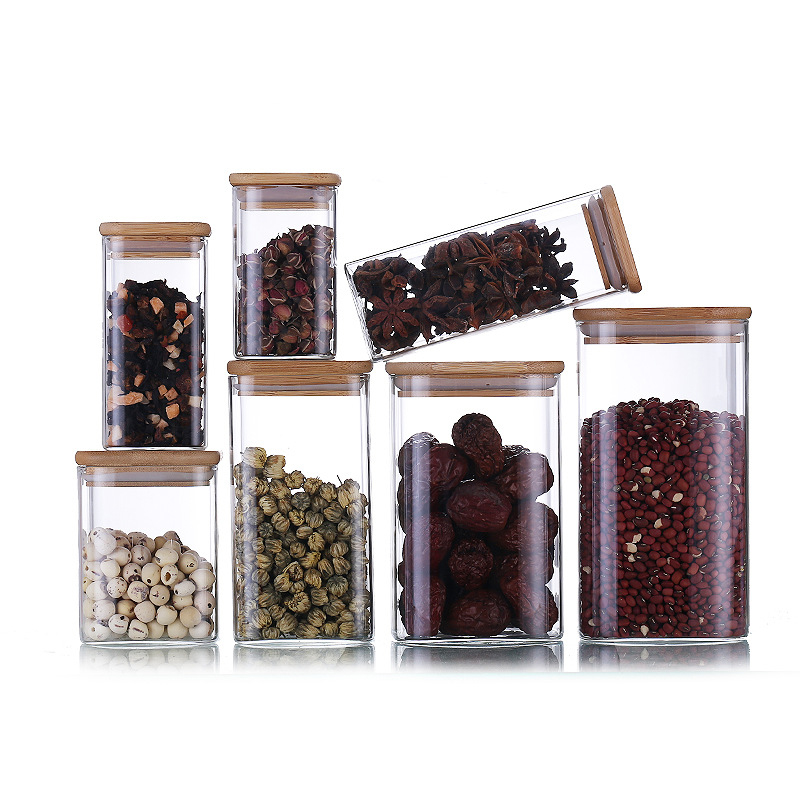 Display unbreakable square borosilicate glass pasta pot snack coffee spice jars small storage container and spoon