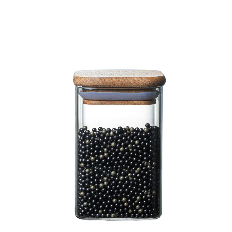 Display unbreakable square borosilicate glass pasta pot snack coffee spice jars small storage container and spoon