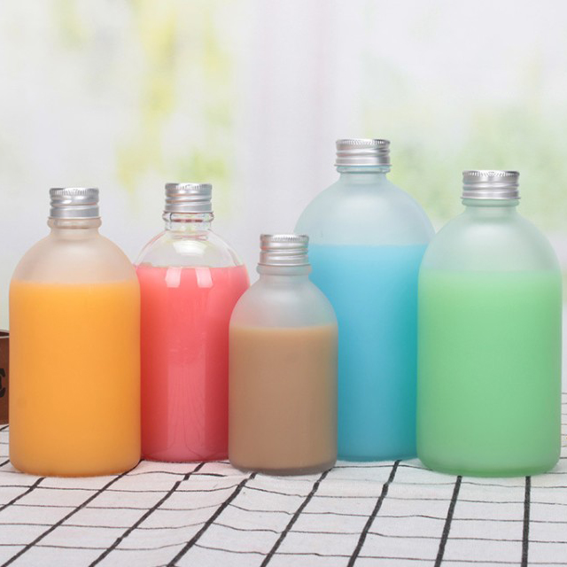 Disposable Empty 250ml 500ML Frosted Milk/Juice/Tea/Drink Glass Bottle With Aluminum Cap