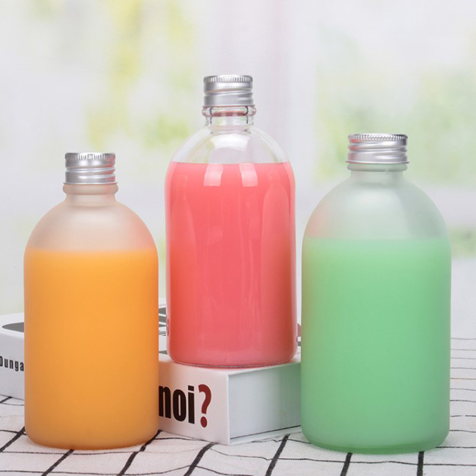 Disposable Empty 250ml 500ML Frosted Milk/Juice/Tea/Drink Glass Bottle With Aluminum Cap