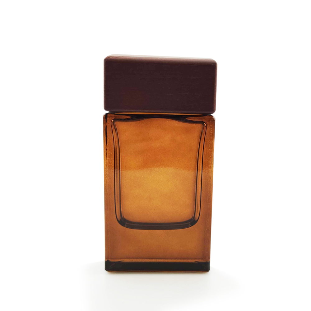Dongguan factory wholesale low MOQ luxury amber colored spray glass perfume bottle with shiny gold zamak cap