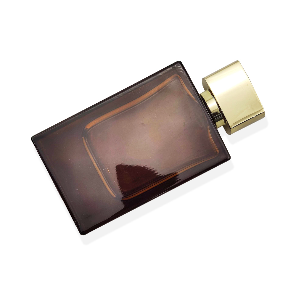 Dongguan factory wholesale low MOQ luxury amber colored spray glass perfume bottle with shiny gold zamak cap