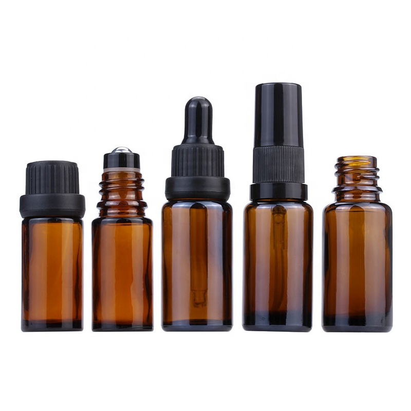 Doterra essential oil perfume cosmetic glass dropper bottle 10ml 15ml amber flat shoulder with orifice reducer plug lid