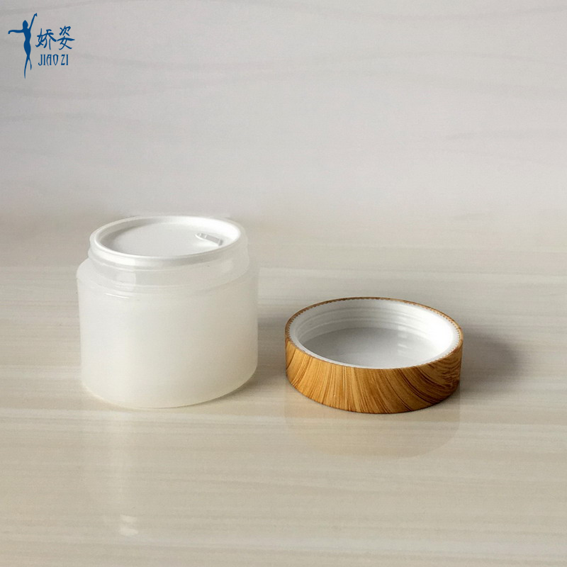 Double Thick Wall PP Cream Jar with Bamboo Water Transfer Printing Lid