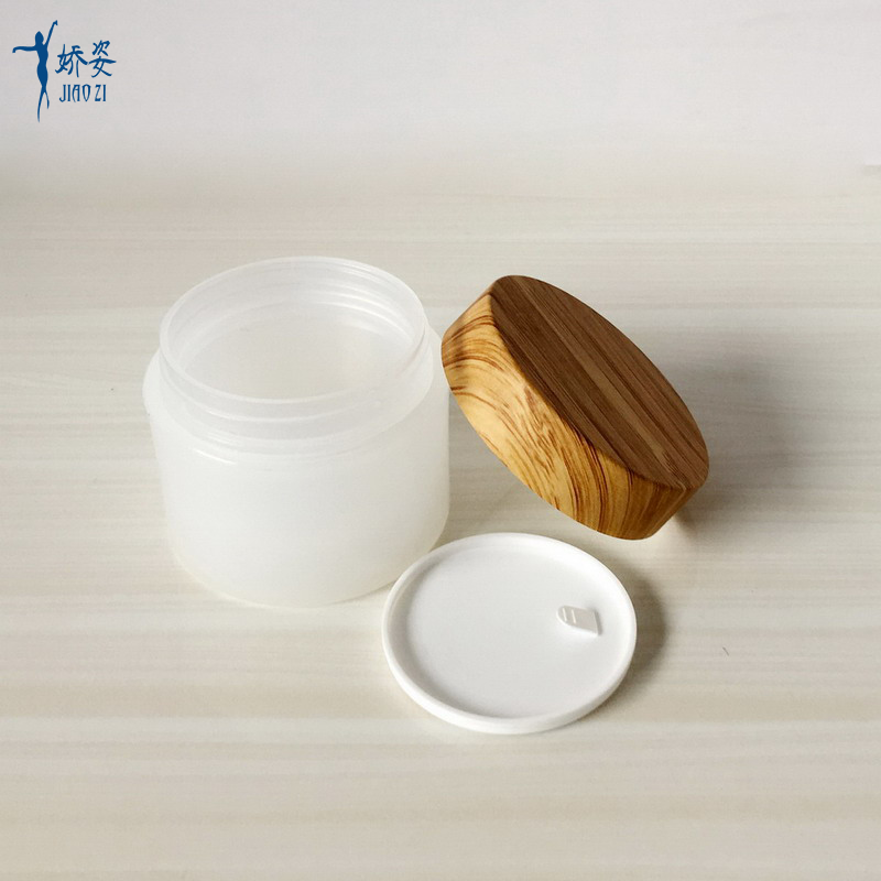 Double Thick Wall PP Cream Jar with Bamboo Water Transfer Printing Lid