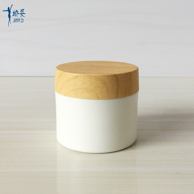 Double Thick Wall PP Cream Jar with Bamboo Water Transfer Printing Lid