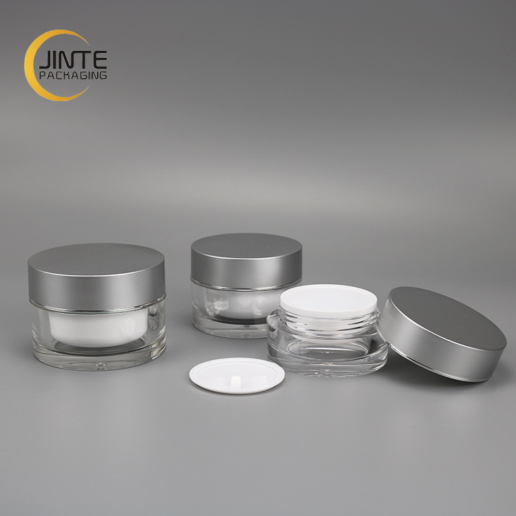 Double Wall Acrylic Cream Jar With Matte Silver Matte Gold Lid