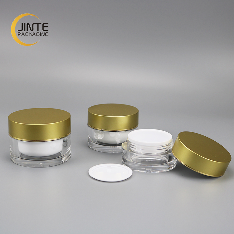 Double Wall Acrylic Cream Jar With Matte Silver Matte Gold Lid