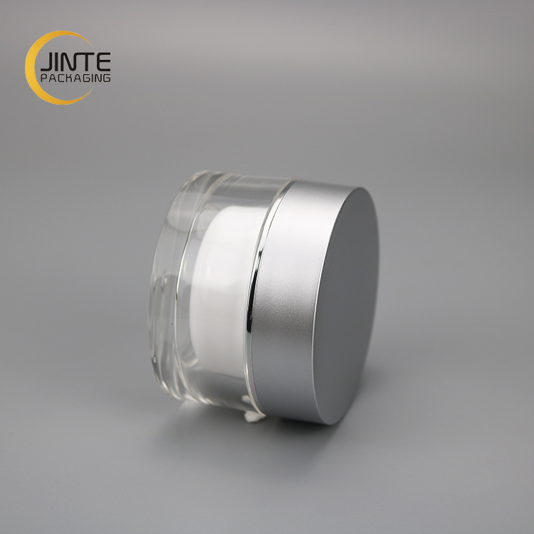 Double Wall Acrylic Cream Jar With Matte Silver Matte Gold Lid