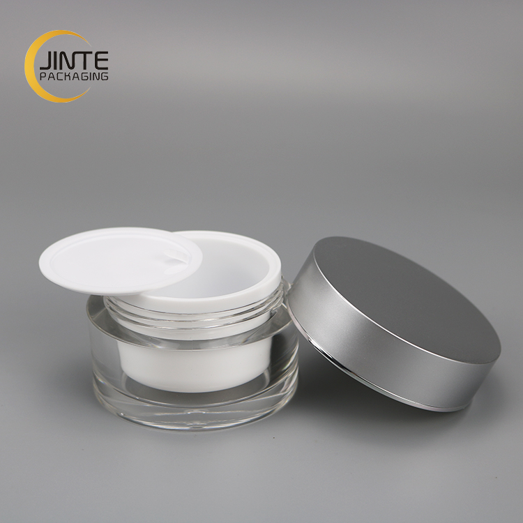 Double Wall Acrylic Cream Jar With Matte Silver Matte Gold Lid