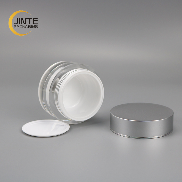 Double Wall Acrylic Cream Jar With Matte Silver Matte Gold Lid