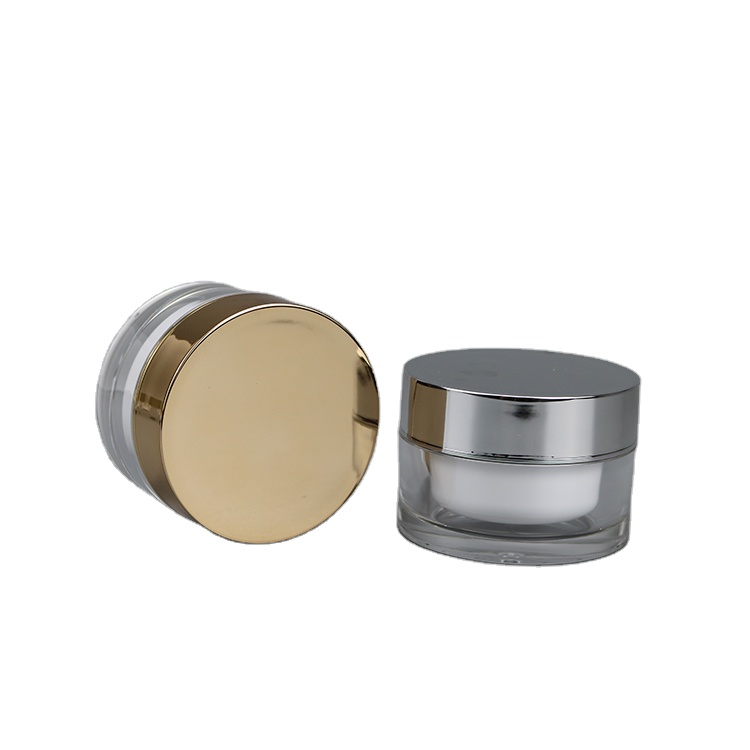 Double Wall Clear Acrylic Cream Jar With Mirror Effect Lid In Silver Or Gold