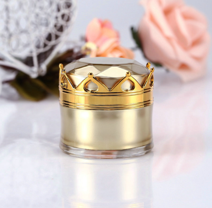 Double Wall Luxurious Gold Crown Cosmetic Jars for High Quality Beauty Face Cream