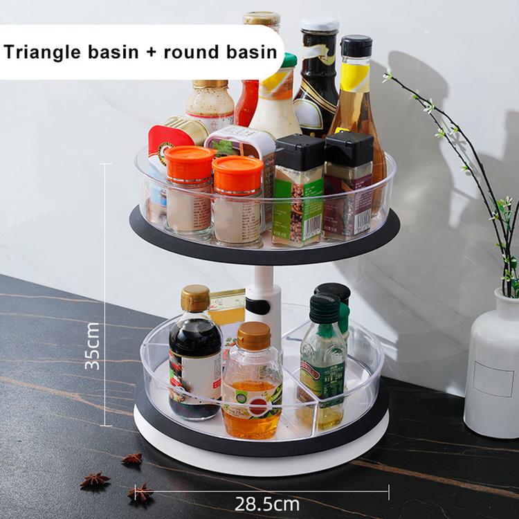 Double-layer non-perforated rotating shelf round basin kitchen storage rack triangle rotating basin kitchen tool rack