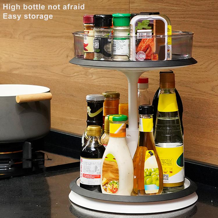 Double-layer non-perforated rotating shelf round basin kitchen storage rack triangle rotating basin kitchen tool rack