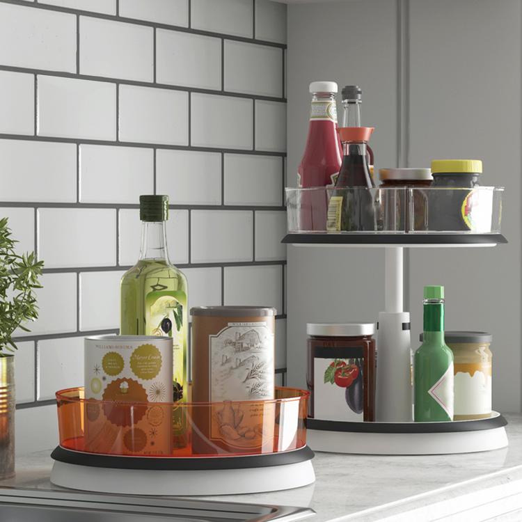 Double-layer non-perforated rotating shelf round basin kitchen storage rack triangle rotating basin kitchen tool rack