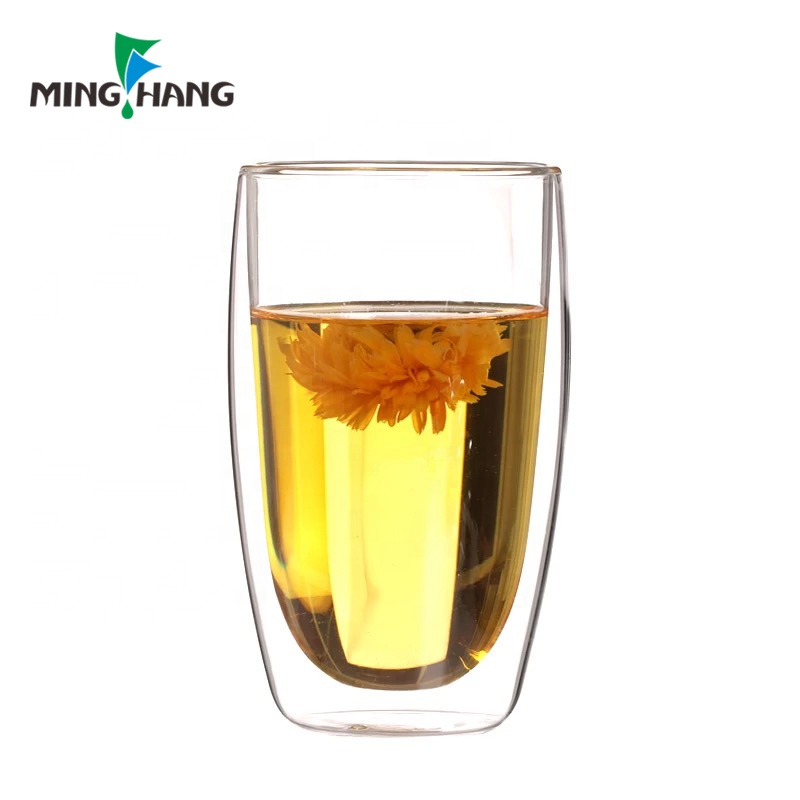 Double-wall 250ml 350ml 450ml borosilicate glass water mug coffee tea cup with bamboo lid