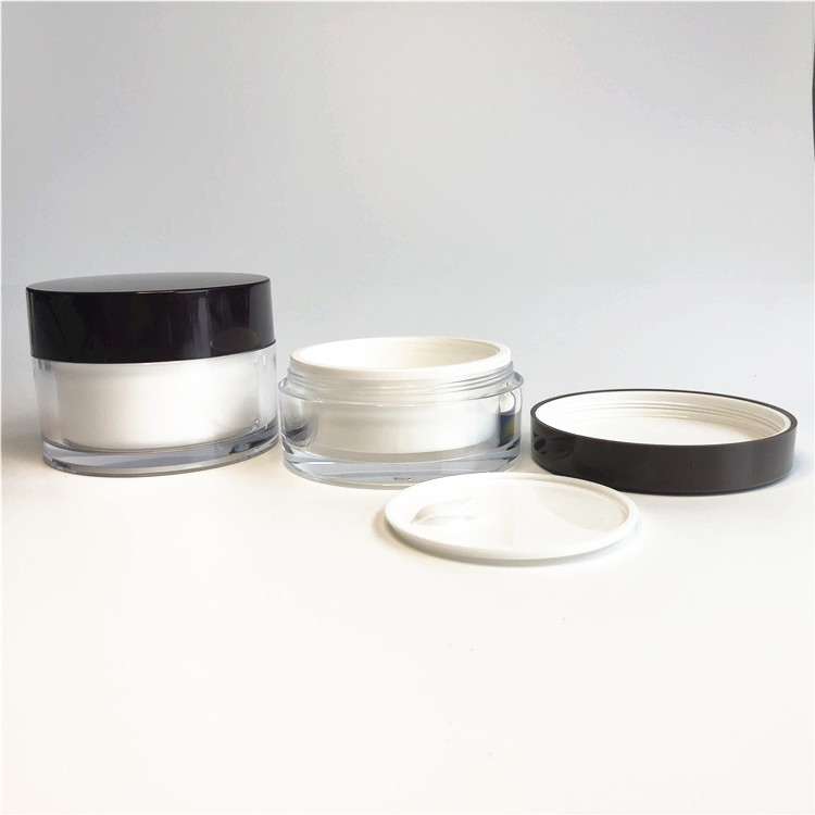 Double wall round cosmetic sample jar 50ml with Black lid