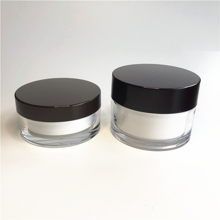 Double wall round cosmetic sample jar 50ml with Black lid