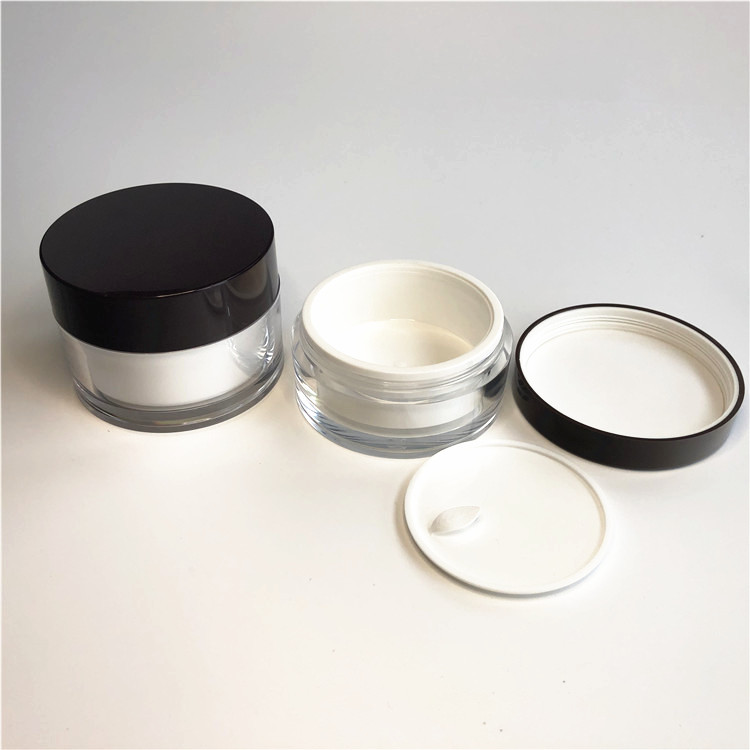 Double wall round cosmetic sample jar 50ml with Black lid